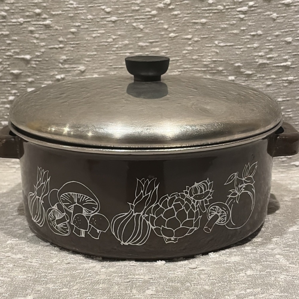 1970s Vintage Brown Mushroom Artichoke Vegetable Pot With Lid ( Read Description